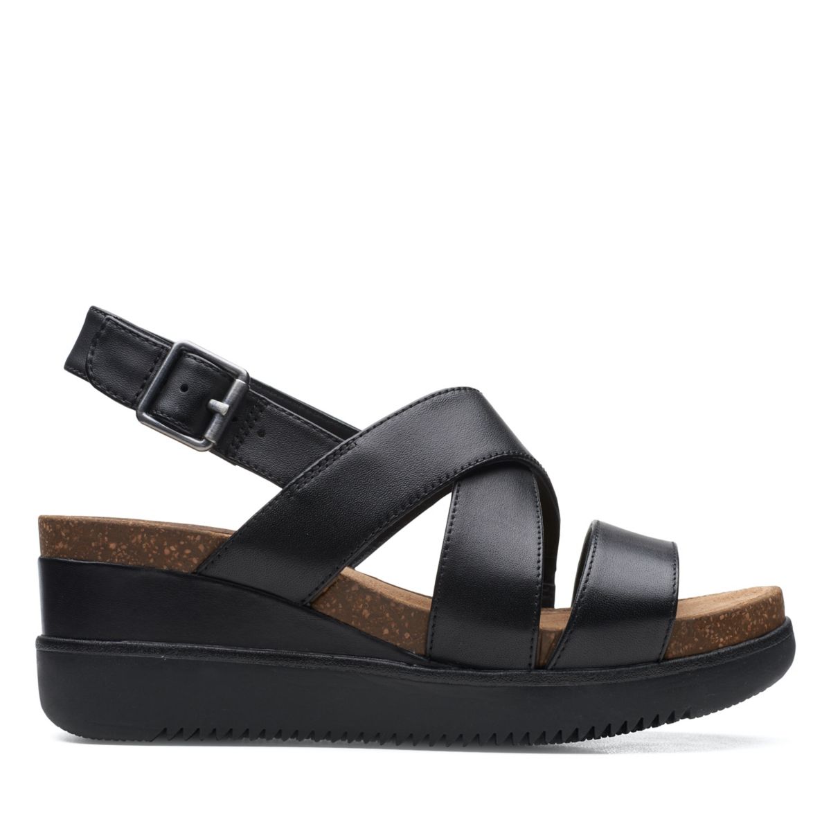 Black Women's Clarks Lizby Cross Wedge Sandals | NQLJGXP71