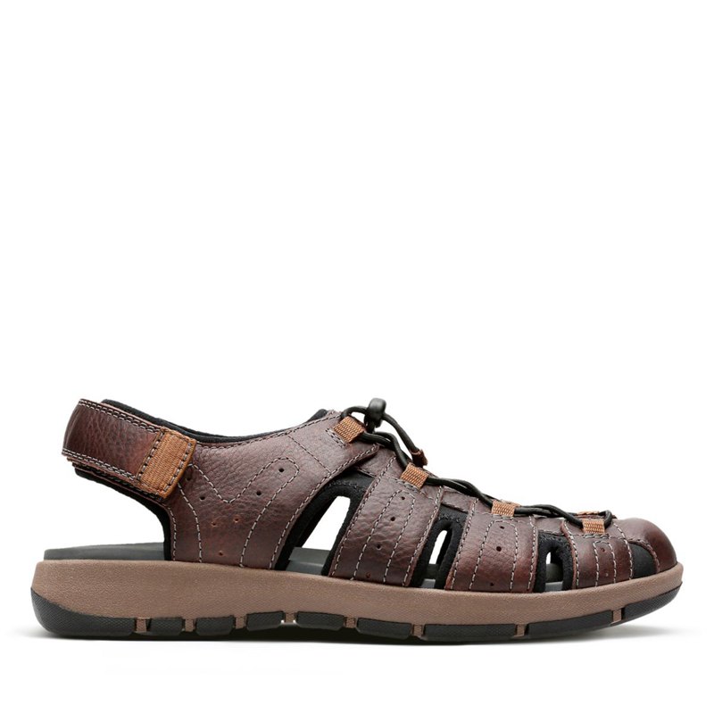 Dark Brown Men's Clarks Brixby Cove Sandals | GQLHDES85