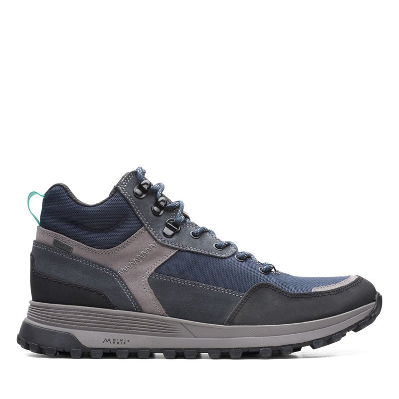 Navy Men's Clarks ATL Trek Hi GORE-TEX Ankle Boots | NQDRVHP75