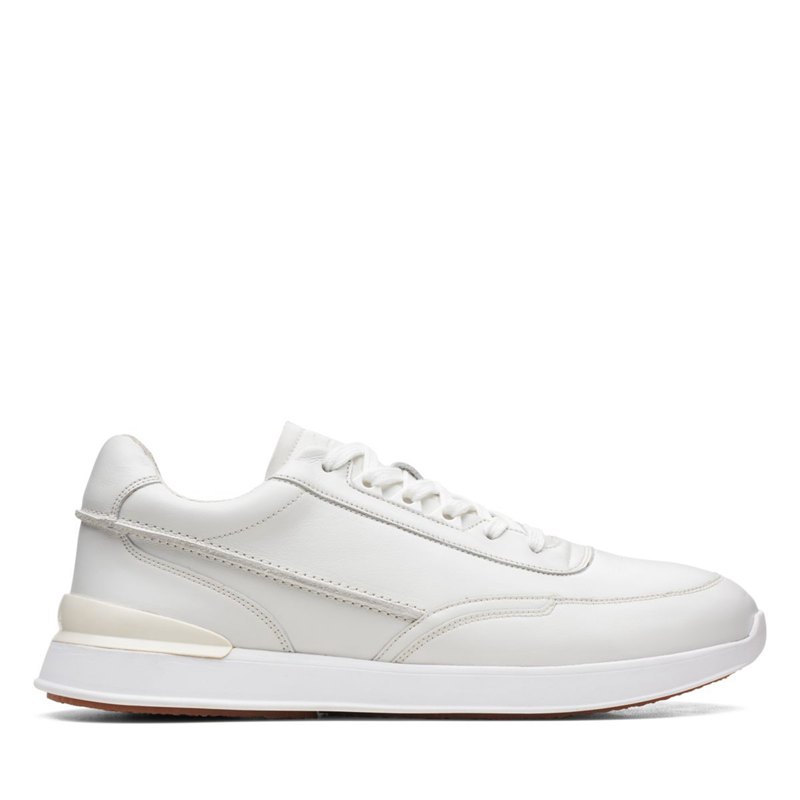 White Men's Clarks Race Lite Lace Sneakers | EJPHNBO35
